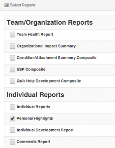 Select Reports - Personal Highlights